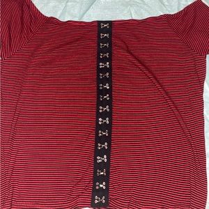 Black and red sexy stripes off the shoulder crop top plus size Gothic pirate 3X